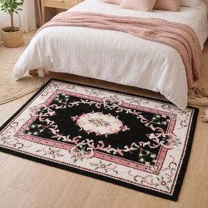 Vintage Black And Pink Hook Latch Area Rug
